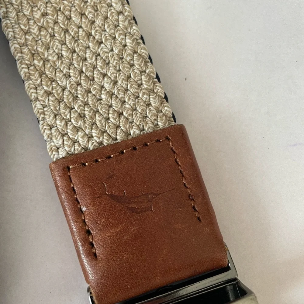 Tommy Bahama Braided Stretch Belt Reversible Tan Navy Men's M / L 32-38 Golf